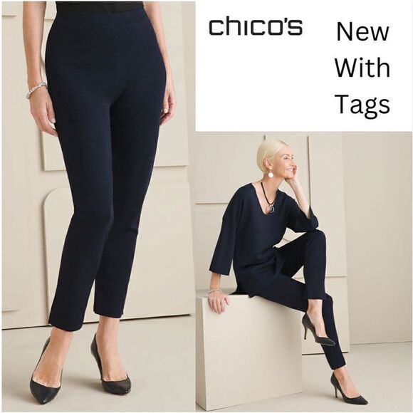 CHICO’S NWT Medium 8 Size 1 Black Chic Sweater Pant - Picture 1 of 11